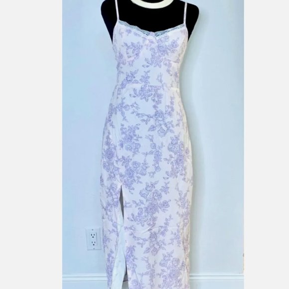 Shein MOD Floral Print Split Thigh Midi Dress - Picture 2 of 6